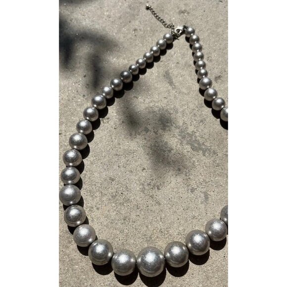 Vintage Silver Graduated Large Round Bead Women’s Necklace Sz 29” - Picture 11 of 13